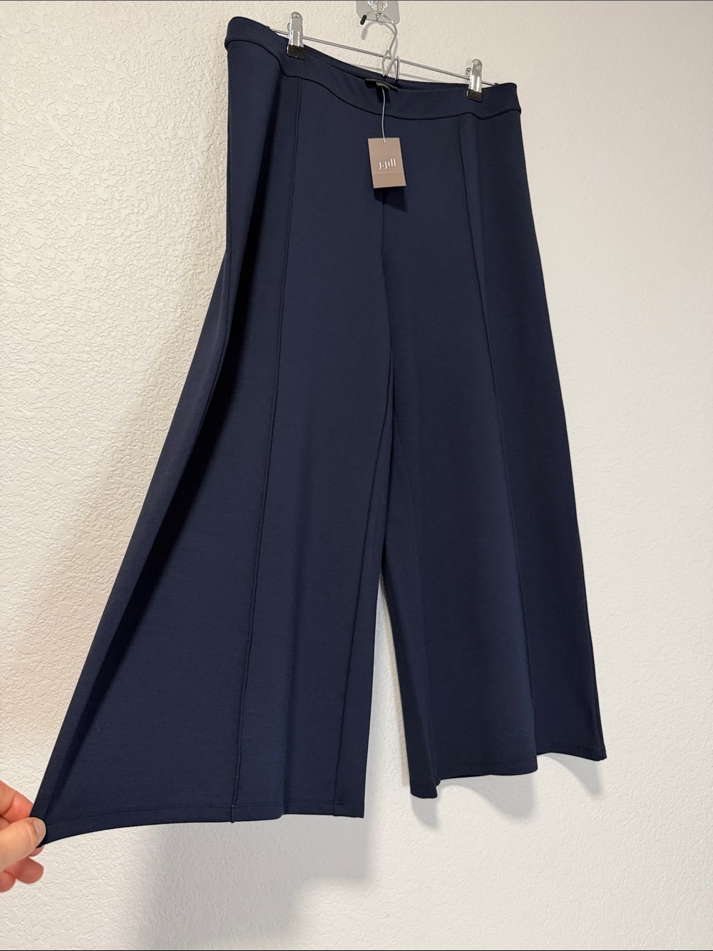 J. Jill Wearever Collection Cropped Wide-Leg Pull-On Knit Pants Navy Blue Sz MP
